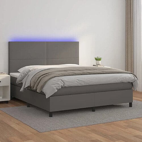 vidaXL Sommier à lattes de lit avec matelas et LED Gris 160x200 cm