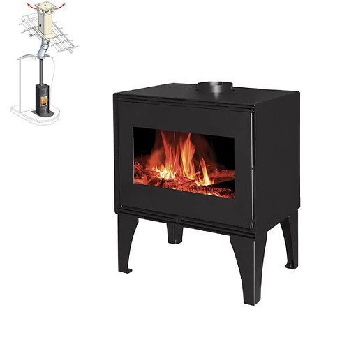 Interstoves Pack Poêle à bois EDOARDO 10 bûches 50cm + Kit Conduit 150 - Noir