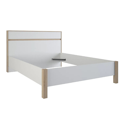 Pegane Lit en 140x190 ""SELENA"" chene brossé / blanc -Dim: 147,9 x 98,2 x 206,7 cm