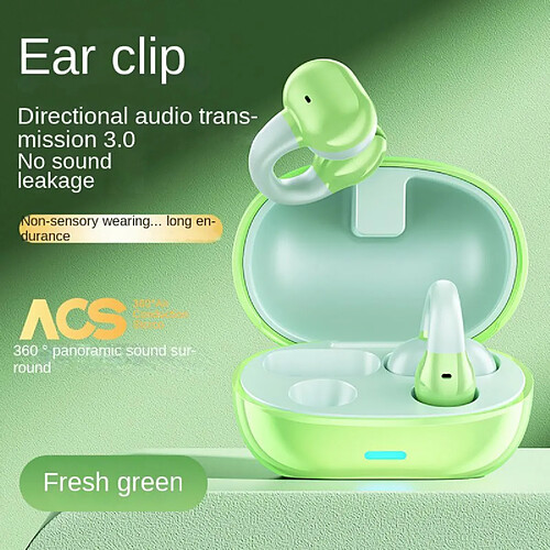 Casque Bluetooth 5.3 À Conduction Osseuse Écouteurs De Sport Avec Clip D'Oreille Sans Fil Avec Micro À Réduction De Bruit Vert