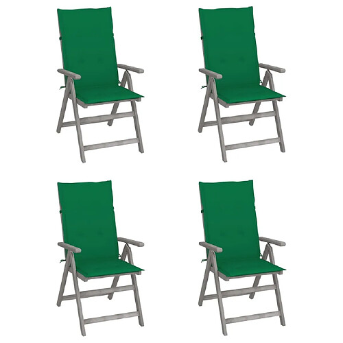 Maison Chic Lot de 4 Chaises inclinables de jardin avec coussins | chaises d'extérieur | Fauteuil Relax Bois d'acacia -GKD61228