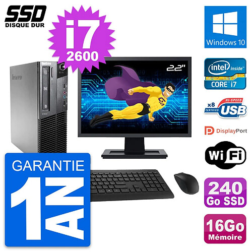 PC Lenovo M81 SFF Ecran 22" Intel i7-2600 RAM 16Go SSD 240Go Windows 10 Wifi · Occasion