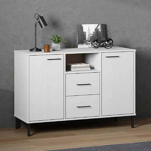 Maison Chic Buffet,Meuble de Rangement,commode pour salon,Cuisine avec pieds en métal Blanc 113x40x77 cm Bois massif OSLO -MN70236