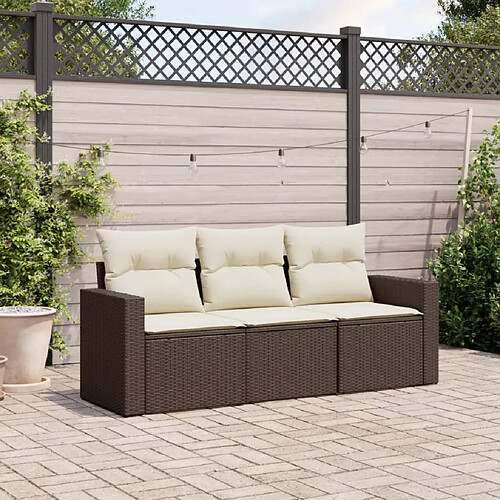 vidaXL Salon de jardin avec coussins 3 pcs marron résine tressée