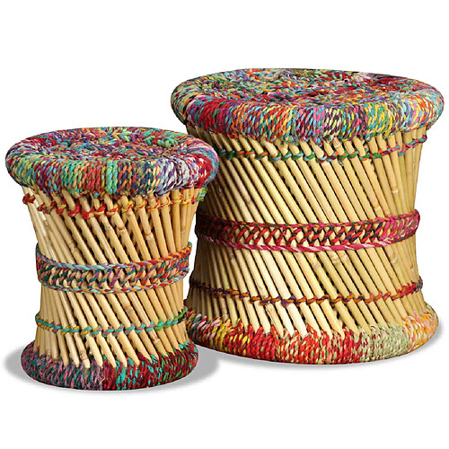 vidaXL Tabourets avec détails chindi lot de 2 multicolore bambou