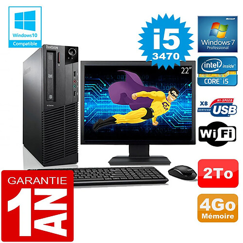 PC Lenovo M92p SFF Core I5-3470 Ram 4Go Disque 2 To Wifi W7 Ecran 22" · Occasion