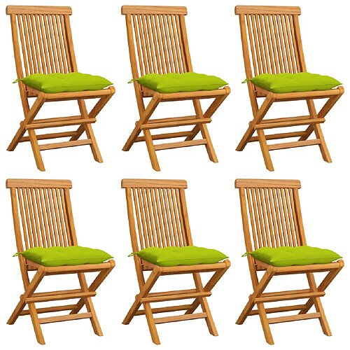 vidaXL Chaises de jardin avec coussins vert vif lot de 6 Bois de teck