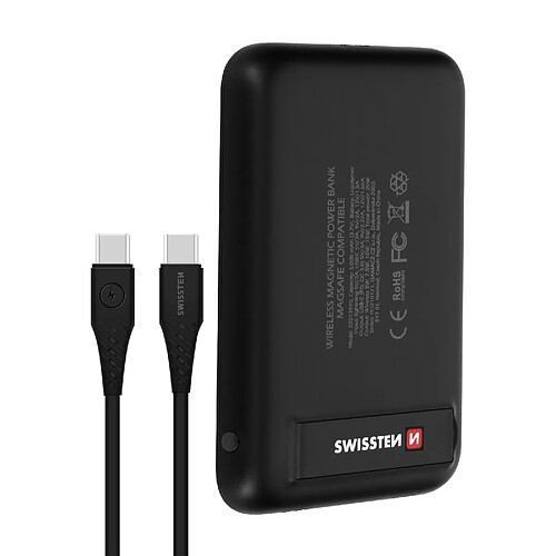 Powerbank MagSafe 5000 mAh Fonction QI Port USB-C Béquille support Swissten Noir