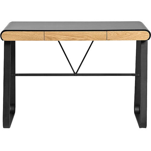 Pegane Bureau en MDF laqué papier noir avec pieds en métal, table de travail - Longueur 110 x Profondeur 55 x Hauteur 76 cm