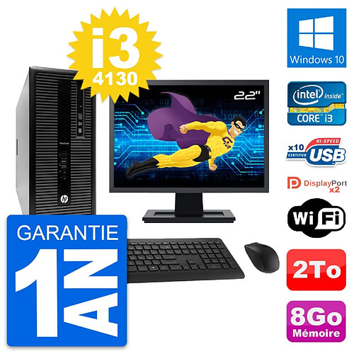 PC Tour HP EliteDesk 800 G1 Ecran 22" i3-4130 RAM 8Go Disque 2To Windows 10 Wifi · Occasion