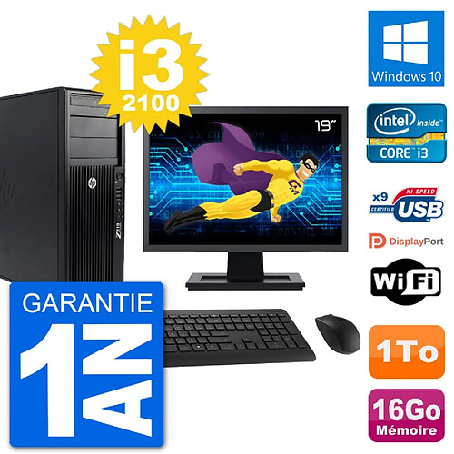 PC Tour HP Z210 Ecran 19" Intel i3-2100 RAM 16Go Disque Dur 1To Windows 10 Wifi · Occasion