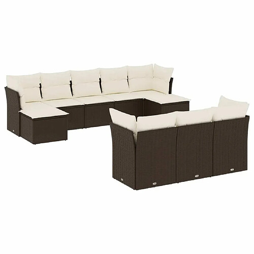 Maison Chic Salon de jardin 10 pcs avec coussins, Ensemble Tables et chaises d'extérieur marron résine tressée -GKD682289