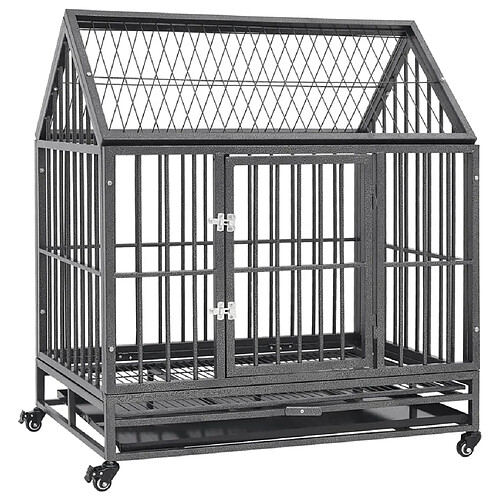 vidaXL Cage pour chien avec roues et toit Acier 92x62x106 cm