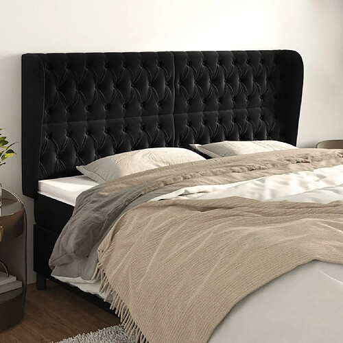 Maison Chic Tête de lit scandinave avec oreilles,meuble de chambre Noir 203x23x118/128 cm Velours -MN64411