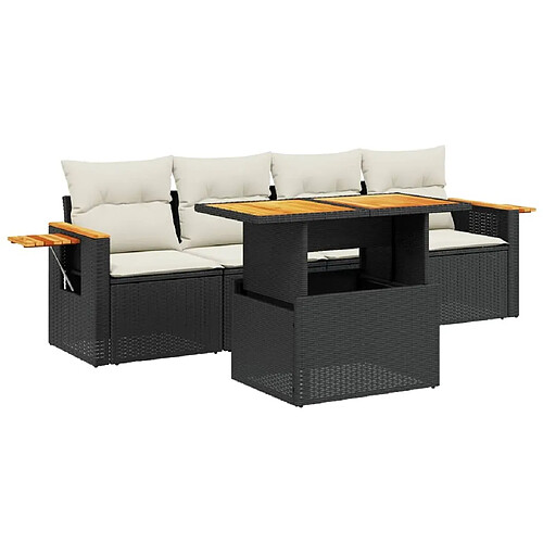 Maison Chic Ensemble de 5 Tables et chaises d'extérieur avec coussins,Salon de jardin noir résine tressée -GKD605323