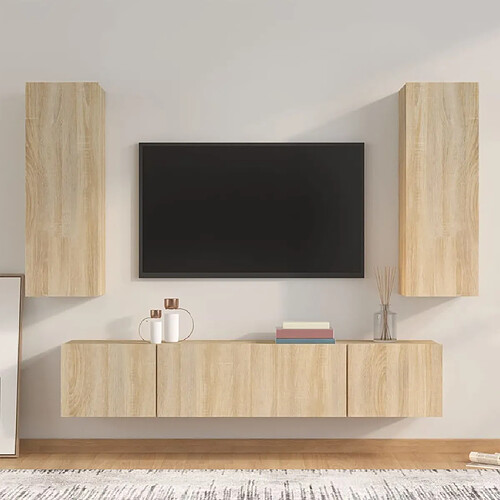 Maison Chic Ensemble de meubles TV 4 pcs | Banc TV Moderne pour salon | Meuble de Rangement - Chêne sonoma Bois d'ingénierie -MN12778