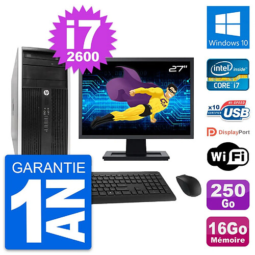 PC Tour HP Pro 6300 CMT Ecran 27" i7-2600 RAM 16Go Disque 250Go Windows 10 Wifi · Occasion