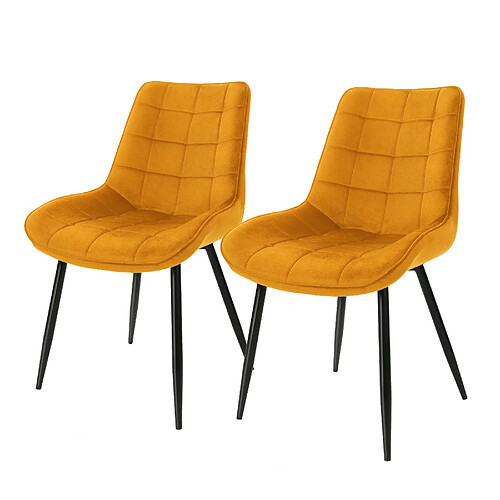 Chaise de salle à manger (lot de 2) Jaune Housse en velours avec pieds en métal, matériel de montage inclus ML-Design