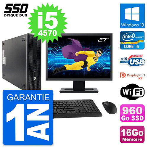 PC HP 600 G1 SFF Ecran 27" Intel Core i5-4570 RAM 16Go SSD 960Go Windows 10 Wifi · Occasion