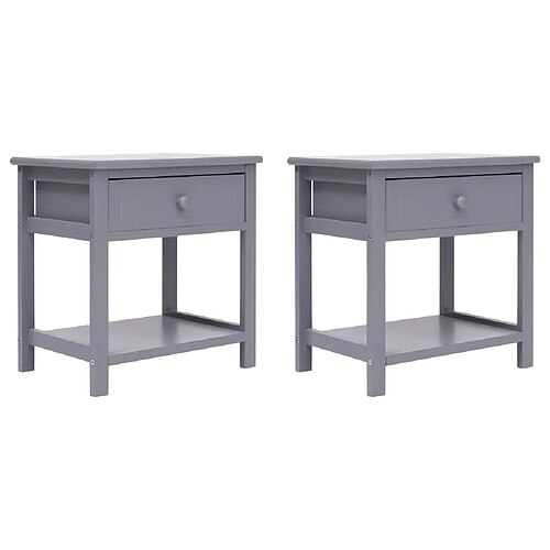 vidaXL Tables de chevet 2 pcs Gris 40x29x42 cm Bois de Paulownia