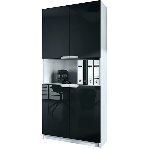 Mpc Armoire de Rangement avec 5 Compartiments et 4 Portes, Blanc Mat/Noir Haute Brillance (82 x 184 x 37 cm)