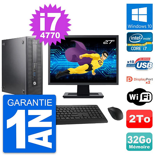 PC HP 600 G1 SFF Ecran 27" Intel i7-4770 RAM 32Go Disque Dur 2To Windows 10 Wifi · Occasion