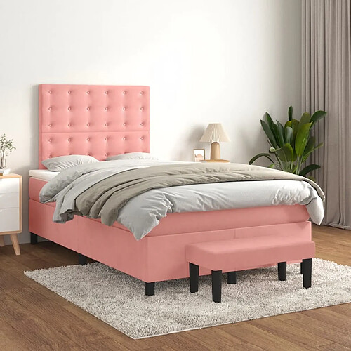 vidaXL Sommier à lattes de lit avec matelas Rose 120x200 cm Velours