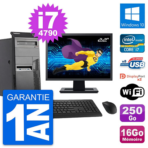 PC Tour Lenovo M83 Ecran 22" Intel i7-4790 RAM 16Go Disque 250Go Windows 10 Wifi · Occasion