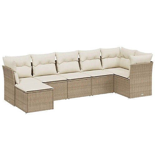 Maison Chic Salon de jardin avec coussins 7 pcs, Ensemble Tables et chaises de jardin, beige résine tressée -GKD682550