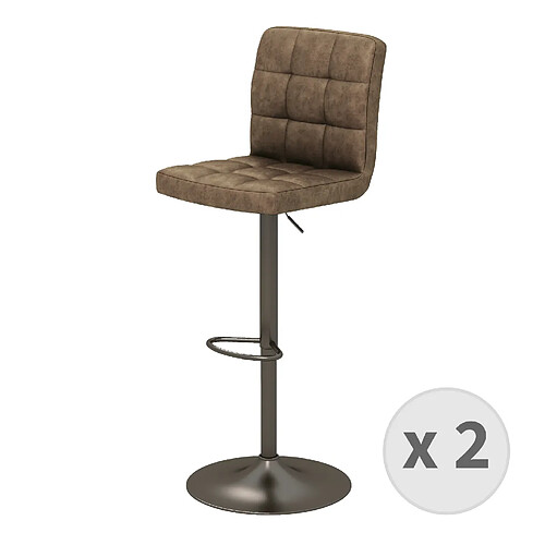 Moloo SQUAR-Tabouret de bar en cuir synthétique Marron-gris bronze (x2)