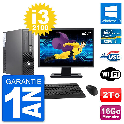 PC Fujitsu E500 DT Ecran 27" Intel i3-2100 RAM 16Go Disque 2To Windows 10 Wifi · Occasion