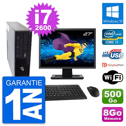 PC Fujitsu E910 DT Ecran 27" Intel i7-2600 RAM 8Go Disque 500Go Windows 10 Wifi · Occasion