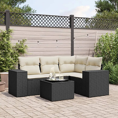 vidaXL Salon de jardin 5 pcs avec coussins noir résine tressée