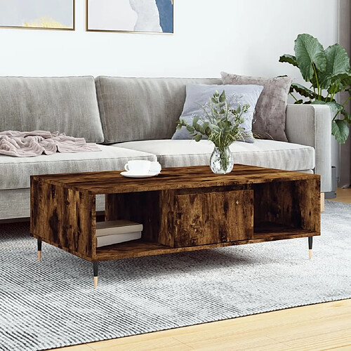 Maison Chic Table basse,Table Console Table d'appoint, Table pour salon chêne fumé 104x60x35 cm bois d'ingénierie -MN20310