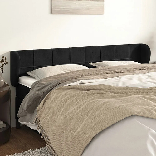 Maison Chic Tête de lit scandinave avec oreilles,meuble de chambre Noir 203x23x78/88 cm Velours -MN28499