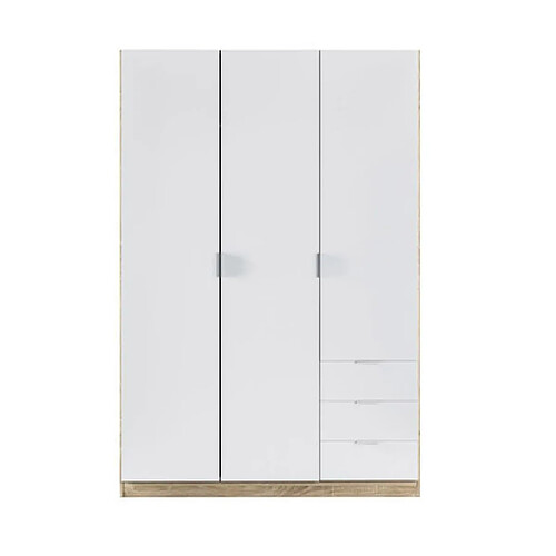 Mes Armoire 3 portes 3 tiroirs 121x52x180 cm blanc et naturel