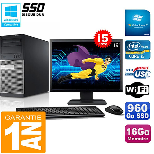 PC Tour DELL 9020 Core I5-4570 Ram 16Go Disque 960 Go SSD Wifi W7 Ecran 19" · Occasion