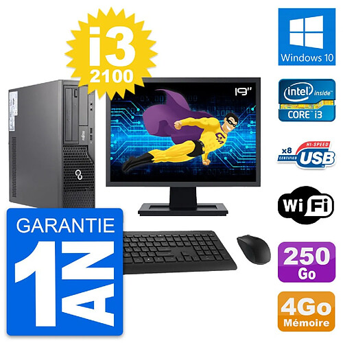 PC Fujitsu E500 DT Ecran 19" Intel i3-2100 RAM 4Go Disque 250Go Windows 10 Wifi · Occasion