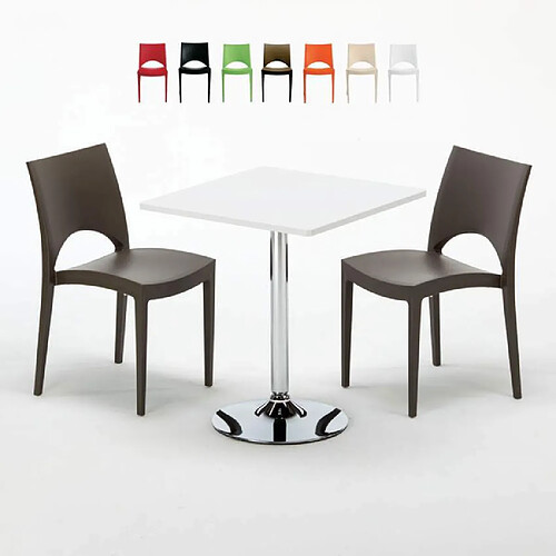 Grand Soleil Table Carrèe Blanc + 2 Chaises Colorées