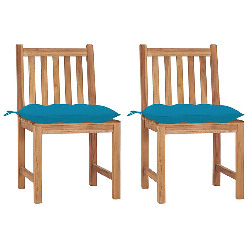 vidaXL Chaises de jardin lot de 2 avec coussins Bois de teck massif