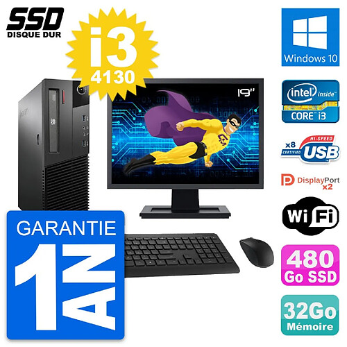 PC Lenovo M93p SFF Ecran 19" Intel i3-4130 RAM 32Go SSD 480Go Windows 10 Wifi · Occasion