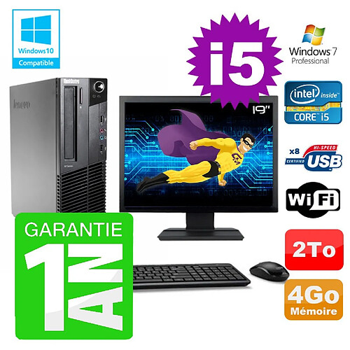 PC Lenovo M91p SFF Intel I5-2400 4Go Disque 2To Graveur Wifi W7 Ecran 19" · Occasion