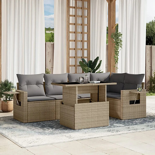 vidaXL Salon de jardin avec coussins 6 pcs beige résine tressée