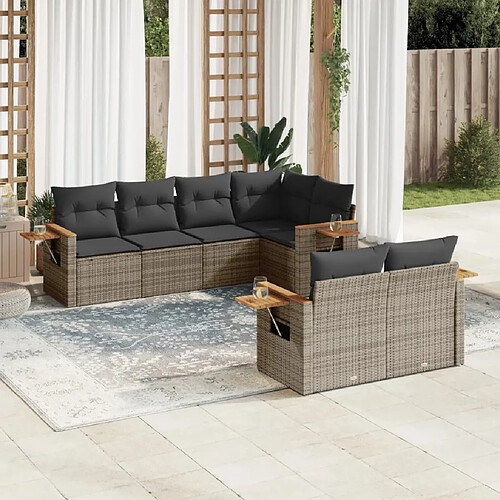 vidaXL Salon de jardin avec coussins 7 pcs gris résine tressée