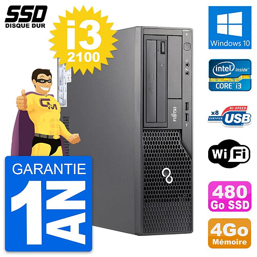 PC Fujitsu Esprimo E500 E85+ DT Intel i3-2100 RAM 4Go SSD 480Go Windows 10 Wifi · Occasion