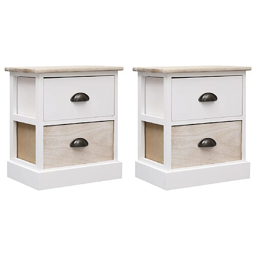 vidaXL 2 pcs Tables de chevet Blanc et naturel 38x28x45 cm Paulownia