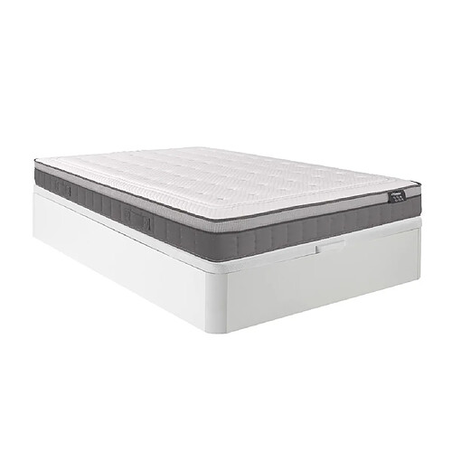 Vente-Unique Ensemble 140 x 190 cm sommier coffre blanc + matelas ressorts ensachés 7 zones et mémoire de forme ép.30cm - ASGARD de YSMÉE