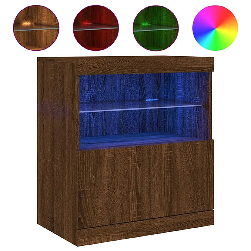 Maison Chic Commode Buffet - Meuble de rangement avec lumières LED chêne marron 60x37x67 cm -GKD43058