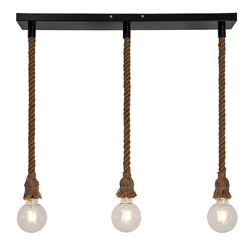 Sampa Suspension moderne Mila 100cm réglable métal noir et corde naturel LED