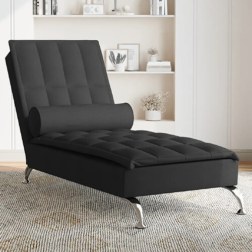 vidaXL Chaise longue de massage avec traversin noir tissu